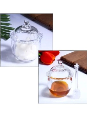 Turuncu Cam Şekerlik, 12X10CM, Kaşıklı, Şık ve Kullanışlı Tasarım
