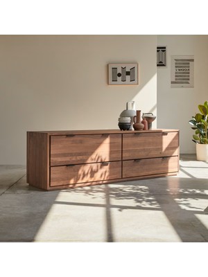 Dark Walnut Masif Ahşap Tv Ünitesi