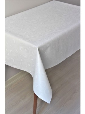 Beyaz Elyaf Silinebilir Pvc Muşamba Yarım Ay Masa Örtüsü