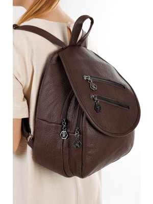 Kadın Deri Ayarlanabilir Askılı Omuz ve Sırt Çantası NEW352 - Kahverengi
