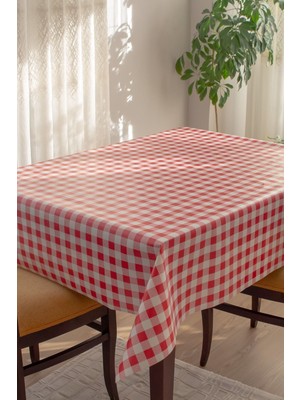 Astarlı Silinebilir Kare Ekose Desen Muşamba Masa Örtüsü, Kırmızı