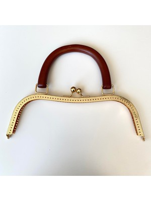 Çanta Bursu - Çanta Klipsi Masif Ahşap Saplı Altın Renk 27 cm BA-0092