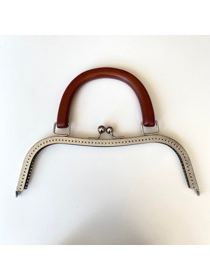 Çanta Bursu - Çanta Klipsi Masif Ahşap Saplı Gümüş Renk 27 cm BA-0092