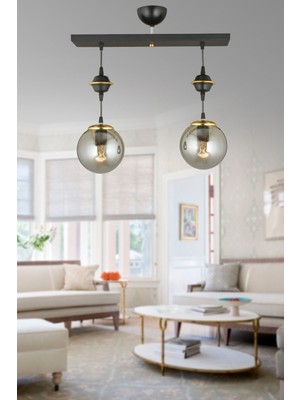 Şık Siyah ve Füme Camlı 2'li Aşağı Bakan Lüks Avize Seti