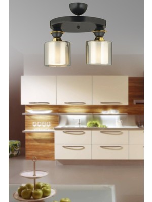 Şık Siyah 2'li Füme Çift Camlı Aşağı Bakan Lüks Avize