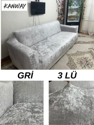 Mor Kadife Esnek 3'lü Koltuk Kılıfı Yıkanabilir ve Lastikli