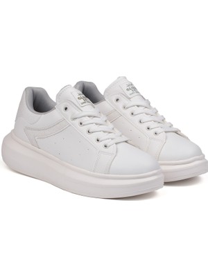 Kadın Beyaz Simli Rahat Günlük Sneaker Spor Ayakkabı