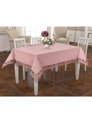 Pudra Fransız Güpürlü Masa Örtüsü, Şık ve Zarif 160X240 cm