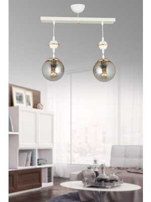 Şık Beyaz ve Füme Cam Toplu Lüks Avize Çiftli Set