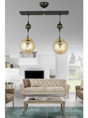 Şık Siyah 2'li Camlı Aşağı Bakan Lüks Avize