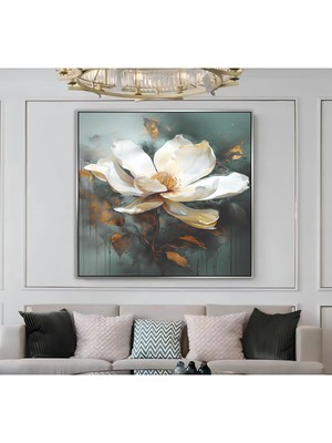 Harikabirev|metal Çerçeveli Kanvas Tablo Soft Beyaz Çiçek Model |ckkare