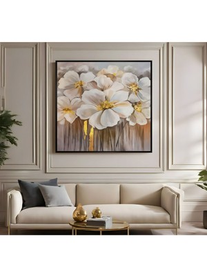 Harikabirev|metal Çerçeveli Kanvas Tablo Gold Detaylı Çiçek Modeli |ckkare