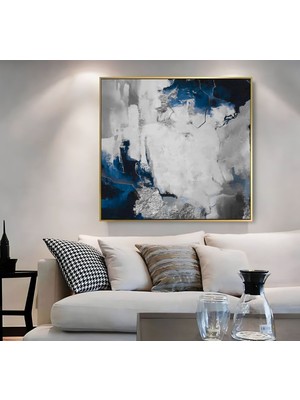 Harikabirev|metal Çerçeveli Kanvas Tablo Lacivert Gümüş Soyut Modeli 05 |ckkare