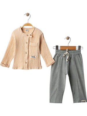 Celira Bej Müslin Gömlek Alt Dokuma Erkek Bebek Takım