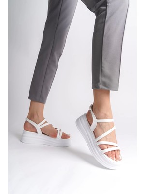 Natalıe Ince Tokalı Şerit Detaylı Ortopedik Taban Kadın Sandalet Bt - Beyaz
