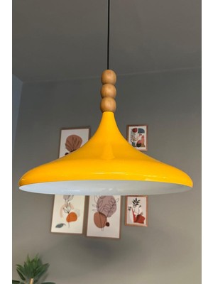 45 cm Çaplı Büyük Ahşap Üç Boncuklu Tekli Sarkıt Avize, Restoran ve Mutfak Şık Aydınlatması