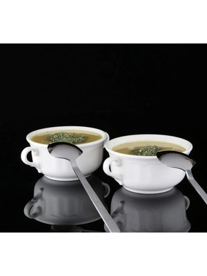 Beyaz Çift Kulplu Porselen Çorba Kasesi, Şık ve Kullanışlı Tasarım