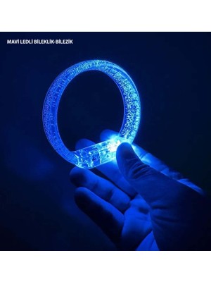 Akıllı Durak Mavi Led Işıklı Baskı Yapılabilen Pilli Bileklik Bilezik 1,5 cm Genişlik