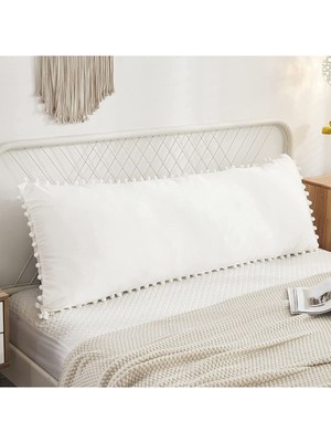 Doğal Pamuklu Uzun Hamile Yastığı Kılıfı 50X135 cm Ponpon Kenarlı, Nefes Alabilir, Dekoratif