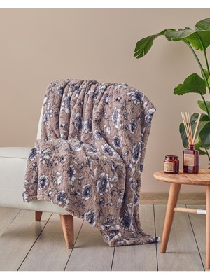 Gardenia Glow Baskılı Sherpa Battaniye Vizon Kahverengi, Sıcak ve Yumuşak Dokunuş.