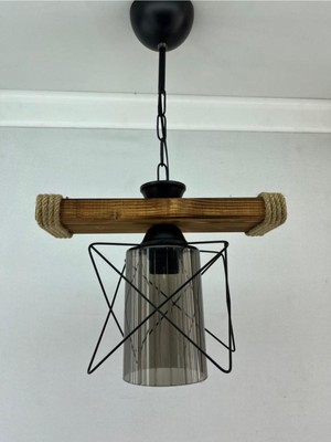 Kahverengi Ahşap Zikzak Telli Tekli Modern Avize