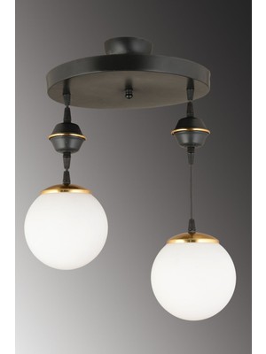 Şık Siyah ve Beyaz Camlı Sarkıt Tepsi Çiftli Lüks Avize Seti