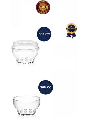 30 Adet Kristal Plastik Tatlı Kasesi 300CC, Şeffaf ve Şık Tasarım