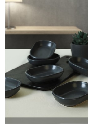 Koyu Gri 11 cm 6'lı Set Şık ve Kullanışlı Küçük Porselen Kaplar