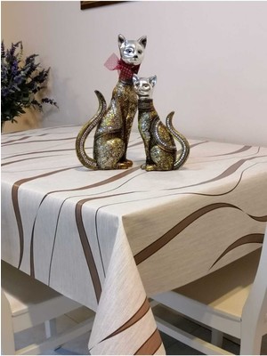 Kahverengi Desenli, Elyaflı, Silinebilir Pvc Masa Örtüsü