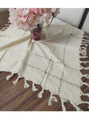 Bej Nazar Boncuklu Masa Örtüsü 90X90 Cm, Şık ve Şeffaf Tasarım ile Evinize Güzellik Katın