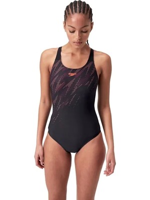 Kadın Speedo Hyper Boom Siyah-Bordo Mayosu, Kaslı Sırt ve Hızlı Kuruma Özellikleri ile Konforlu