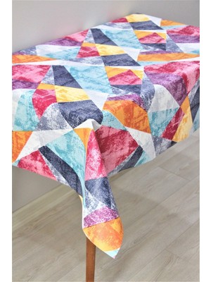 Elyaf Astarlı Silinebilir Pvc Muşamba Masa Örtüsü, Renkli Üçgen Tasarım