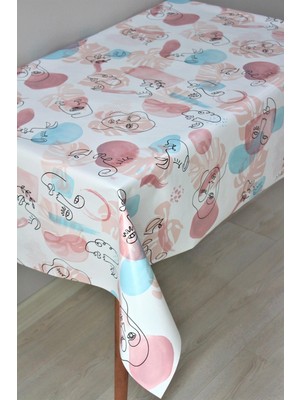 Pembe Elyaf Astarlı Silinebilir Pvc Muşamba Masa Örtüsü Bohem Tarz