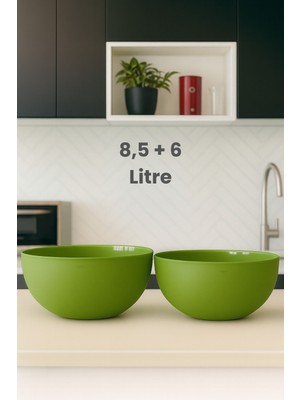 Yeşil Büyük Boy Yuvarlak Kase Seti, Salata, Meyve ve Sebze Kasesi, Bpa Içermez, 2'li