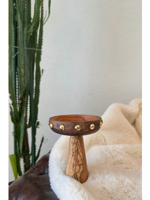 Ahşap Ayaklı Gold Sunumluk 11 Cm, Şık ve Zarif Çerezlik ve Lokumluk Seti