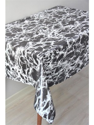 Astarlı Silinebilir Pvc Muşamba Masa Örtüsü, Siyah Mermer Tasarım