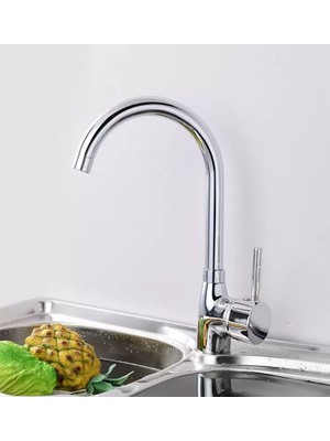 Krom Delta Uzun Borulu Mutfak Eviye Bataryası Sıcak Soğuk Girişli