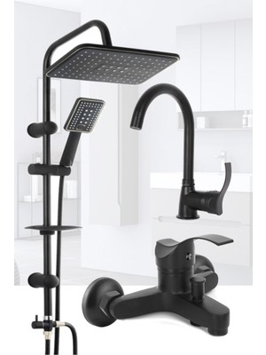 VSA Siyah Robot Yağmurlama Duş Seti Defne Siyah Banyo Lavabo Bataryası Seti Dayanıklı Yapı