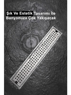 Luxblack Ultra Kaliteli 40CM Kare Duş Kanalı Sağlam Izgaralı Banyo Delik Süzgeci 360° Derece Döner
