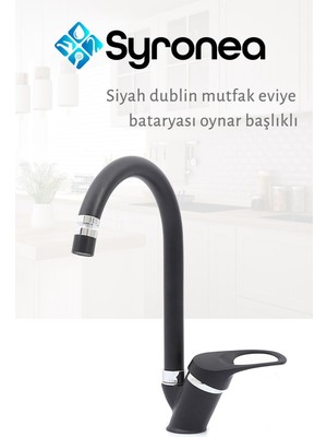 Dublin Siyah Mutfak Eviye Bataryası Oynar Başlıklı Aç Kapa Musluk