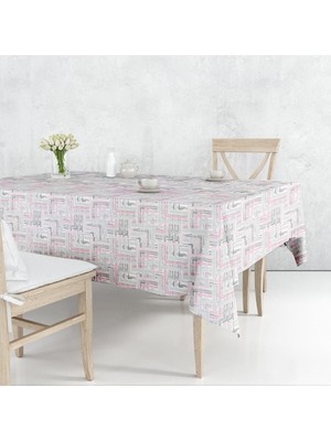 Renkli Astarlı Sıvı Geçirmez Silinebilir Muşamba Masa Örtüsü, Gri ve Pembe Labirent Tasarım