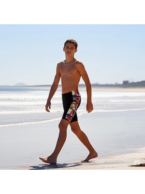 Speedo Digital Allover Panel Jam-Mer Erkek Çocuk Yüzücü Mayosu Siyah-Turuncu