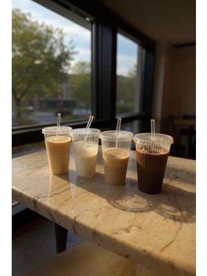 Cam Pipetli Mika Bardak Seti, Kapaklı, Soğuk ve Sıcak Içecekler Için Ideal, 4 Adet