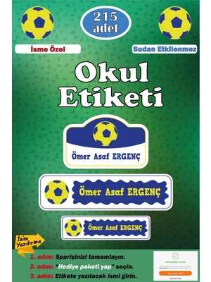 Ayza Tasarım Isme Özel Okul Etiketi Kalem Defter Etiketi Sticker Çocuk Futbol Sarı Lacivert Figürlü Isim Etiketi