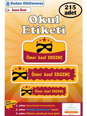Ayza Tasarım Isme Özel Okul Etiketi Kalem Defter Etiketi Kız Erkek Çocuk Maske Figürlü Isim Etiketi