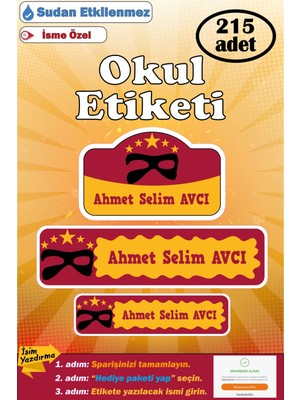 Ayza Tasarım Isme Özel Okul Etiketi Kalem Defter Etiketi Kız Erkek Çocuk Maske Figürlü Isim Etiketi