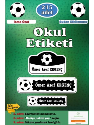 Ayza Tasarım Isme Özel Okul Etiketi Kalem Defter Etiketi Sticker Çocuk Futbol Siyah Beyaz Figürlü Isim Etiketi
