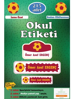 Ayza Tasarım Isme Özel Okul Etiketi Kalem Defter Etiketi Sticker Çocuk Futbol Sarı Kırmızı Figürlü Isim Etiketi