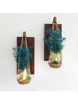 LED Işıklı Çiçekli Duvar Dekoru Seti, Ceviz Aplik, Balkon ve Hol Için Renkli Tasarım