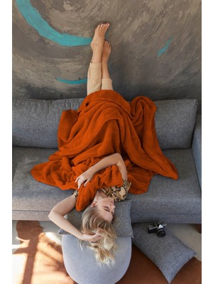 Yumuşak ve Sıcak 4 Mevsim Peluş Polar Battaniye, 100X150 Cm, Kiremit Renk